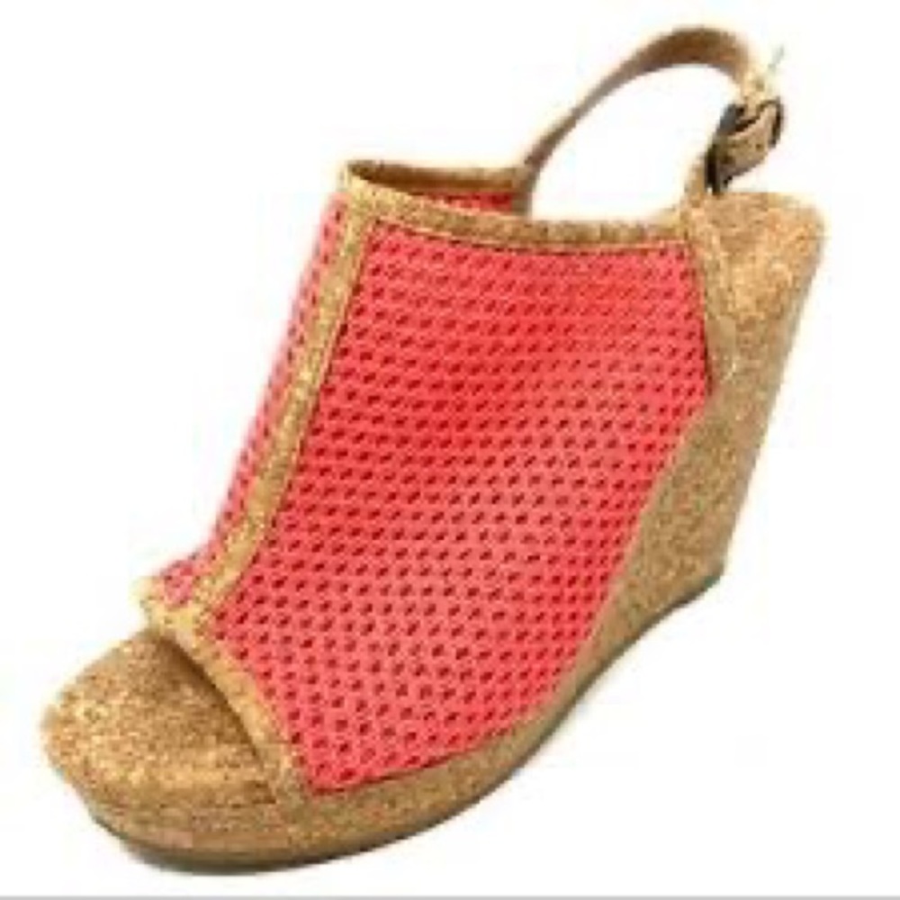 Splendid Dominique Wedge Sandal Guava Coral Platform Cork Heel w Strap